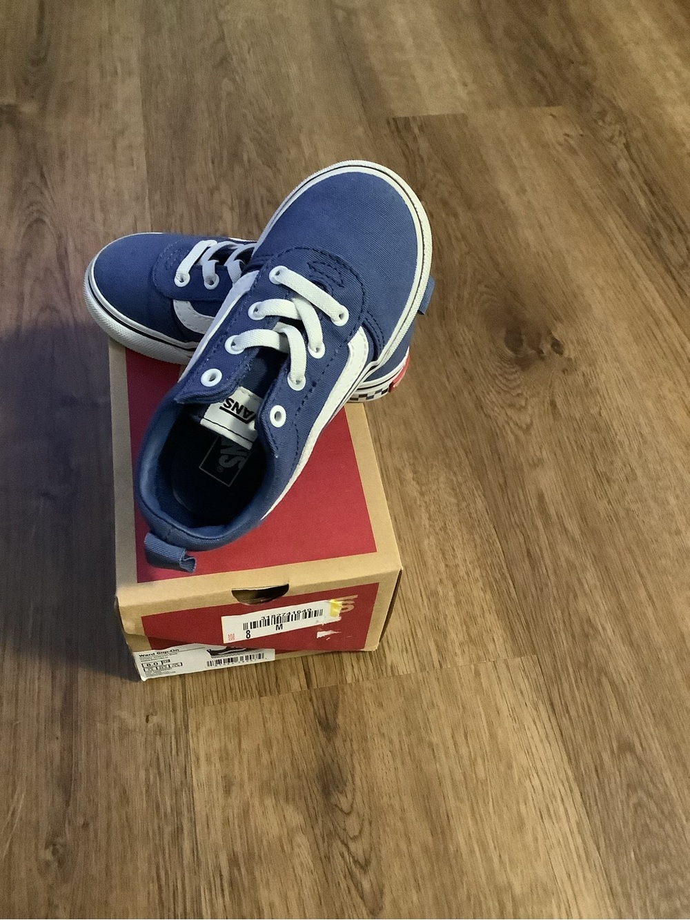 Vans Kids Blue Canvas Low-Top Slip-On Sneakers with White Laces